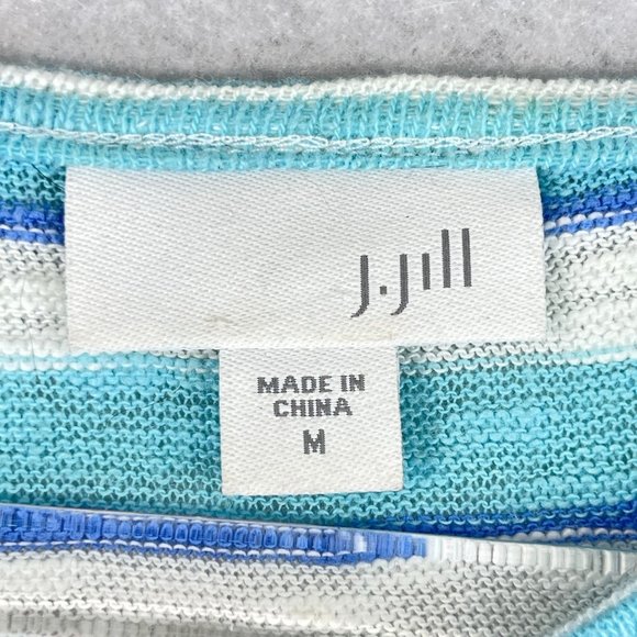 J JILL Womens M Blue White Striped Linen Beach Tunic Top Short Sleeve Casual - Picture 5 of 8